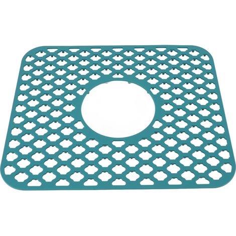 Lot en silicone anti-dérapant pour évier de cuisine, vert, résistant à la chaleur, adapté aux éviers en acier inoxydable, porcelaine et ferme, protection de fond avec drain central. (1/5)
