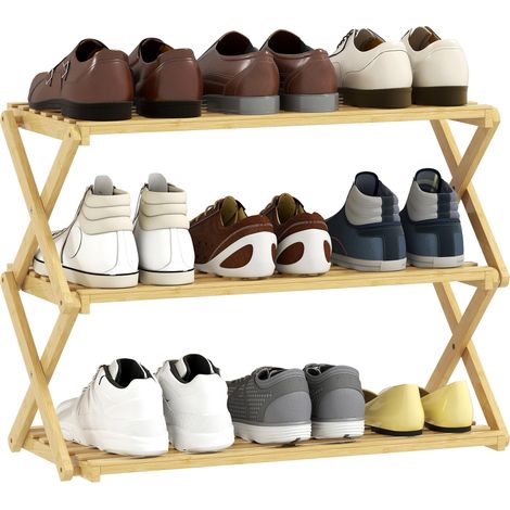 Étagère à chaussures étroite en bambou, étagère à chaussures verticale pliable à 3 niveaux, enstallation facile, couleur naturelle (1/5)