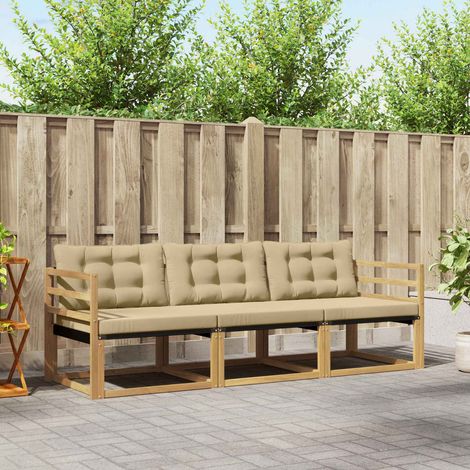 vidaXL Conjunto de sofás de exterior 3 uds. y Beige (1/5)