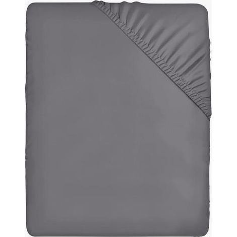 Drap-housse gris, 180 x 200 cm, poches de 35 cm de profondeur pour matelas épais, en microfibre de polyester brossée. (1/4)