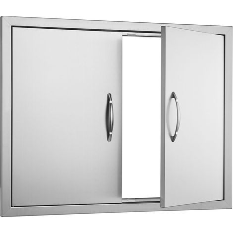 Porte de Cuisine Extérieure BBQ 787x609 mm, Acier Inoxydable, Double Vanne Verticale avec Poignées et Crochets, pour Îlot BBQ et Station de Grillade (1/5)
