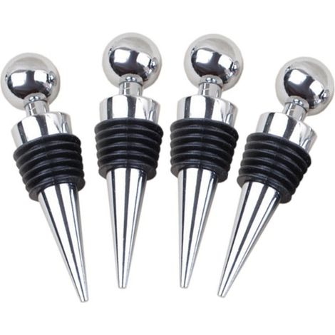 Bouchon À Vin - En Acier Inoxydable Et Silicone - Pour Bouteilles De Vin Et Champagne - Lot De 4 (1/5)
