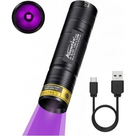 SV110 Lampe Torche UV LED 365nm Petit USB C Rechargeable Mini Lampe Ultraviolet Lumiere Noire Détecteur D'urine pour Resine, Pêche, Scorpion, Minéraux,Ambre avec Batterie Intégrée (1/5)