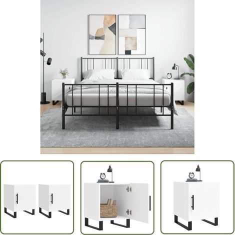 The Living Store Tables de chevet 2 pcs blanc 40x40x50 cm bois d’ingénierie - Table De Chevet - Meuble De Chambre - Armoire De Chevet - Commode - Design Moderne (1/5)