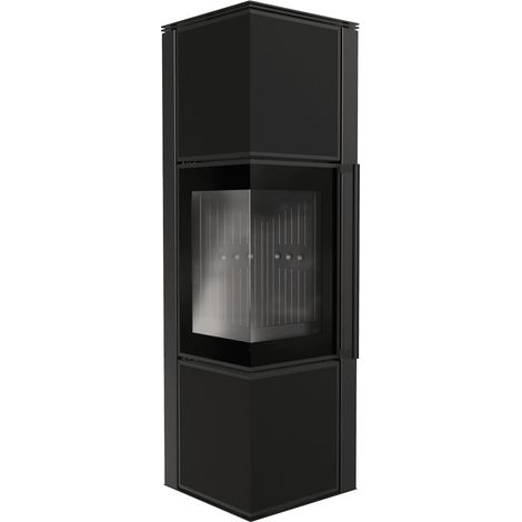 Kaminofen aus Stahl KRATKI TORA/M 8 kW Ø 150 Quarzsinter Nero Assoluto schwarz Verkleidung (1/5)