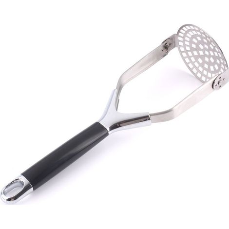 High-performance, professional manual potato masher, stainless steel potato and fruit masher, long handle (black) (1/5)