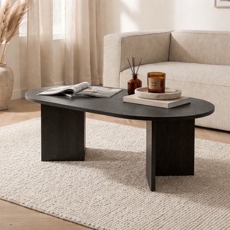 Table basse mélamine noire forme arc Koda 119x60 cm (1/5)