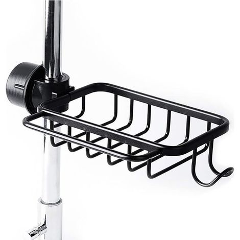 Soporte para esponja de grifo con gancho, cesta de aluminio, estante de almacenamiento para fregadero de cocina, soporte para ducha, estante para jabón o champú (negro mejorado) (1/5)