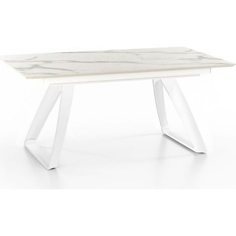 Tavolo Allungabile Barret Top HPL Effetto Marmo Calacatta e Gambe Bianche - 90x170/270 cm - Stones (1/5)