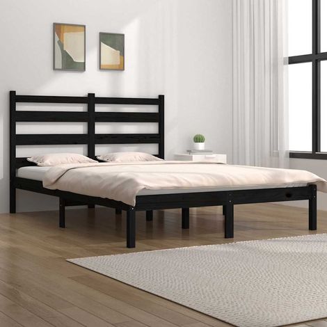 Lit double pour adulte Cadre de lit - Noir Bois de pin massif 140x190 cm BV717586 - BonneVie (1/5)