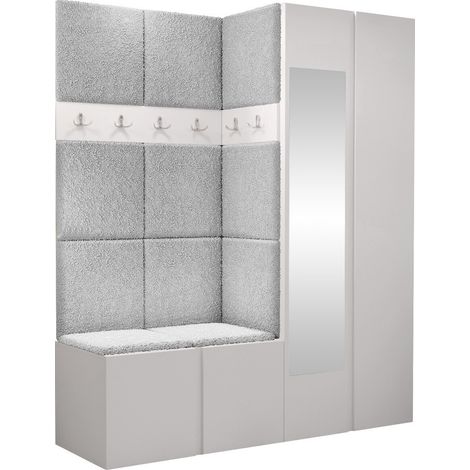 Conjunto para recibidor Pinis X, Blanco, 186x158x46cm, Espejo, Aglomerado laminado, Tapiz, Colocada, Montada en la pared