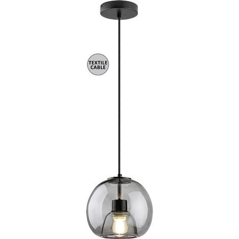 Cameo della lampada a sospensione E27 1x max.40w metallo nero, vetro tinto H: 100 cm Ø20 cm Dimmabile (1/5)