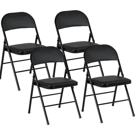 Set di 4 sedie pieghevoli imbottite in similpelle nera con struttura in metallo MODENUIT (1/5)