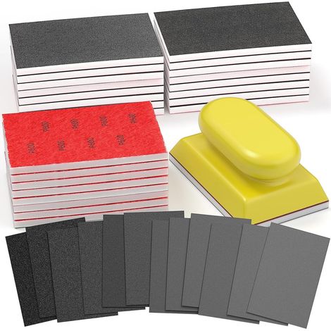Lot de 25 éponges abrasives 3×4 Pouces, Grains 80 à 3000, ponçage à Sec et Humide, Blocs de ponçage Mousse réutilisables pour Bois, Meubles, métal et plaques de plâtre (Grains 80 à 3000) (1/5)