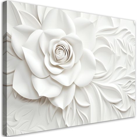 Tableau sur toile Fleur de rose blanche 3D 100x70 (1/5)