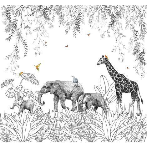 Papier peint panoramique Enfants - Animaux de la Jungle - 260 cm x 242 cm (1/2)