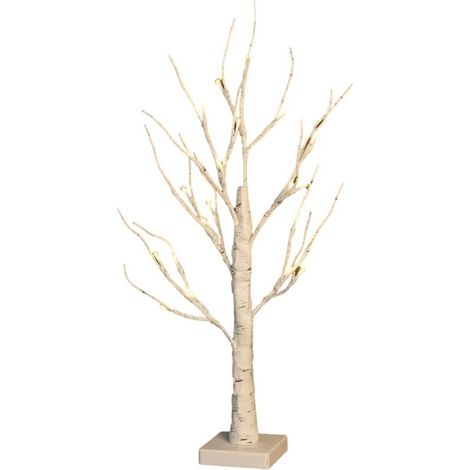 Crea – Arbre lumineux 2 pieds avec 24 lumières LED blanc chaud – Alimentation par 3 piles AA – Minuterie 6h – Tronc en écorce de bouleau (1/3)