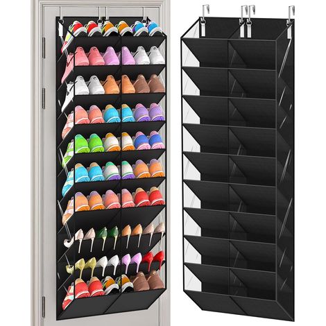 Étagère à chaussures de porte à 20-30 compartiments, sacs de rangement transparents, étagère à chaussures de porte à 10 niveaux, convient à toutes les baskets, bottes et talons de toute la famille, no (1/5)