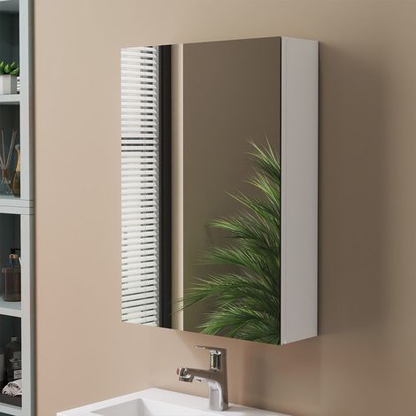 Biubiubath 400x700mm White Bathroom Mirror Cabinet Wall Hung IP44 Rated (1/4)