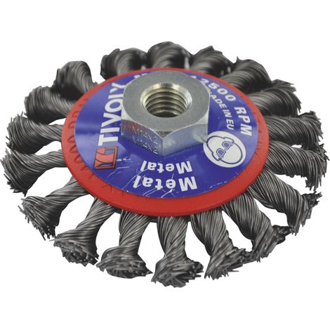 Tivoly • Brosse Conique D95mm M14 pour meuleuse Acier Torsadé Technic Gros Décapage Métal