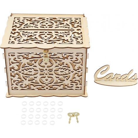 Boîte à Cartes de Mariage en Bois,Grande Boîte à Cartes de Mariage,Boîtes à Cartes de Mariages Creuse avec Fente et Serrure,Tirelire de Mariages Boîtes à Billets Porte-Cartes Cadeaux Boîtes (1/5)