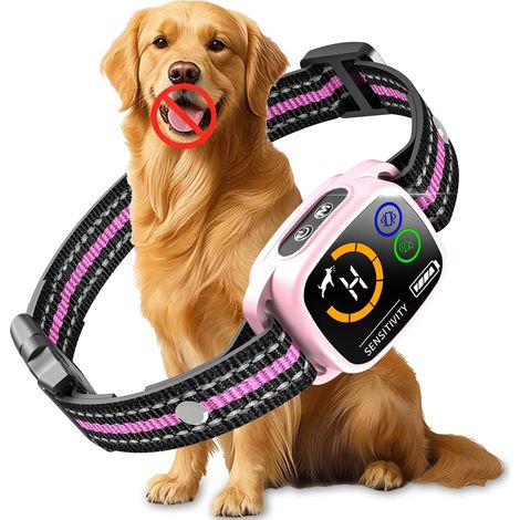 Collier Anti aboiement Chien, Collier Electrique pour Chien 6 Niveaux de Sensibilité, Modes Son/Vibration/Vibration Forte Rechargeable, Étanche IP67 pour Petit Moyen Grand Chiens - Rose (1/5)