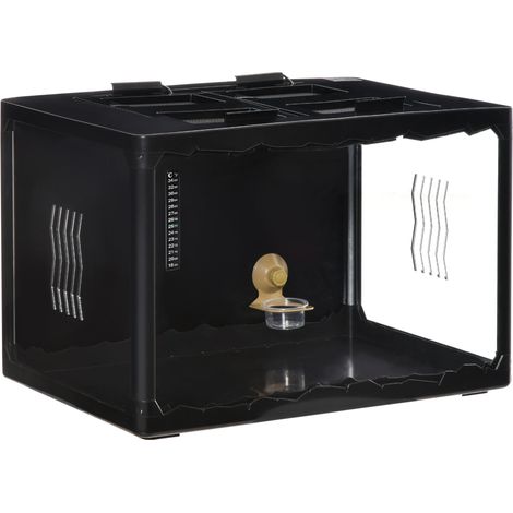 Terrario per Tartarughe di Terra 60x40x40,5 cm con Termometro 18-34° Nero (1/5)