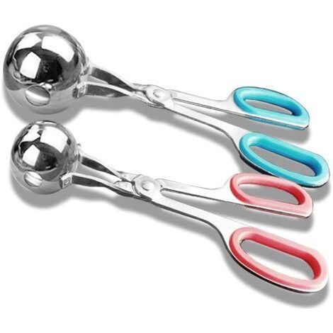 BUNTHAUS Lot de 2 pinces à boulettes de viande en acier inoxydable – Pelle à nourriture antiadhésive pour boulettes de viande, cake pops, pâte à biscuits, crème glacée (1/4)