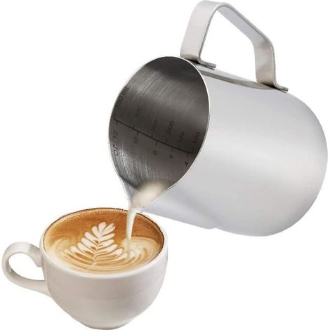 Pichet à lait, mousseur manuel en acier inoxydable de 350 ml, mousseur à mesurer, crémier à café, pichet à lait parfait pour expresso cappuccino
