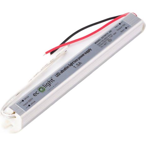 Alimentation mince pour meubles 24 W 12 V 2 A IP20 170 x 18 x 17 cm Ecolight EC79773