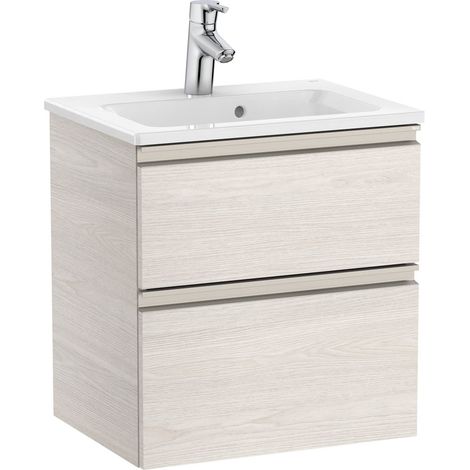 Pack Unik mueble base compacto de 2 cajones + lavabo THE GAP - ROCA Color: Fresno nórdico - Medidas: 505x380x537 mm
