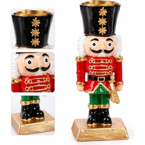 2 Pcs Bougeoirs Casse-Noisette Resine Style Europeen Soldat et Tambour 4.9 x 4.9 x 11.5 cm Deco Table Noel Fete Maison Vitrine (1/5)