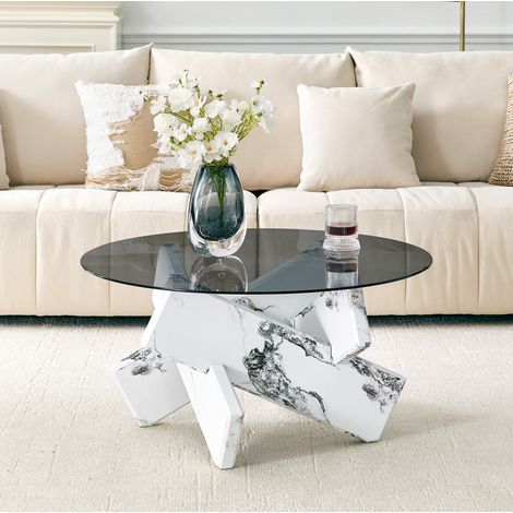 Table basse ronde design en verre trempé blanc HAVRYA (1/5)