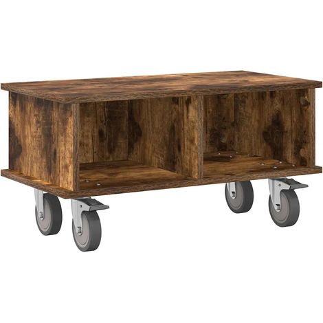 Mueble TV rectangular moderno con almacenamiento 68,5 x 35 x 35 cm madera contrachapada roble ahumado 020054743 (1/5)