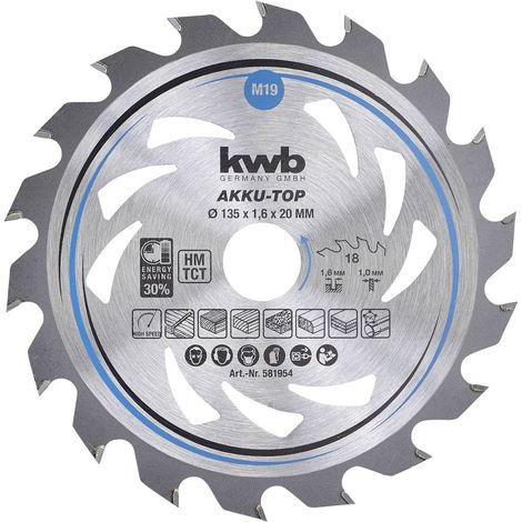 KWB 581954 AKKU-TOP SCIE CIRCULAIRE EASY CUT COUPE FINE AVEC DENTURE ALTERNÉE SPÉCIALE 18 DENTS Ø 135 X 20 MM (1/3)