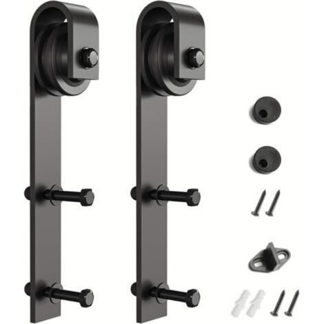 Hardware-Halterungen für Schiebetüren, 2 Stück (Schwarz) (J-förmige Halterungen)