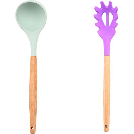 Ensemble Ustensiles Cuisine Silicone - Manche Bois Résistant Chaleur - Sans BPA Antiadhésif - Lot De 2 Pièces (1/5)