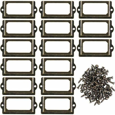 Set mit 30 Metall-Etikettenhaltern für Möbel, Schubladen, Schränke, Karten, Namensschilder, Bilderrahmen, inklusive Schrauben, ideal für Büros, Bibliotheken, Regale, Braun - KZQ