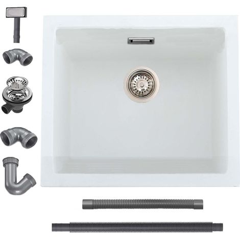 Évier Cuisine en Quartz Blanc, 50 X 45 cm Évier de Cuisine 1 Bac (1/5)