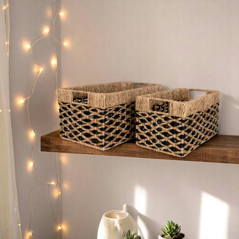 Panier de rangement déco en jonc de mer noir et naturel (lot de 2) (1/4)
