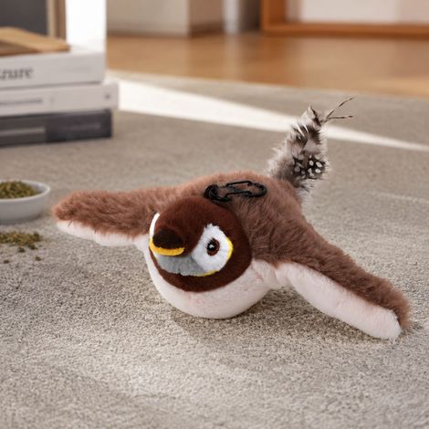 Oiseau interactif pour chat, jouet électrique vibrant avec sons réalistes, activation par tapotement, recharge USB, housse lavable en velours doux (1/5)
