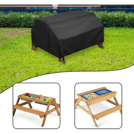 Housse pour table de pique-nique avec housses de bancs – Housse de table d'extérieur en tissu Oxford 210D – Noir – 102 x 102 x 52 cm (1/4)