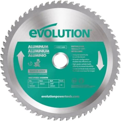 Lame spéciale pour la découpe de l'aluminium TCT 185mm Evolution 60 dents alésage 20mm pour scie à onglet