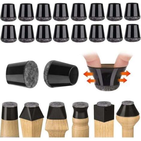 32-teiliges Stuhlbein-Schutzset, XU, kleine Stuhlgleiter, schwarze Silikon-Bodenschoner mit Filzgleitern, für Hartholz- und Fliesenböden, geräuschlos (14-18 mm) (1/4)