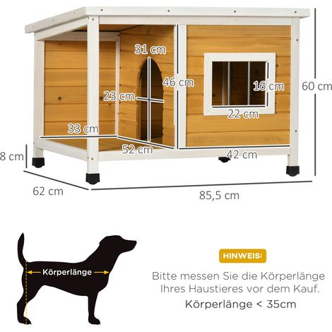Hundehütte 85,5 x 62 x 60 cm aus Holz in Orange mit Veranda, stabil – MEUBLIV (1/5)
