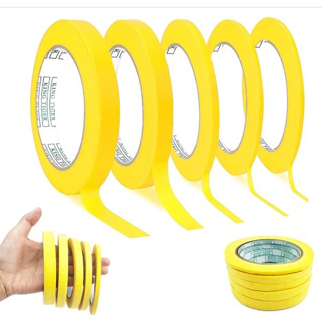 5 Rolls of Yellow Paint Masking Tape, 0.197/0.315/0.394/0.472/15 mm (1/5)
