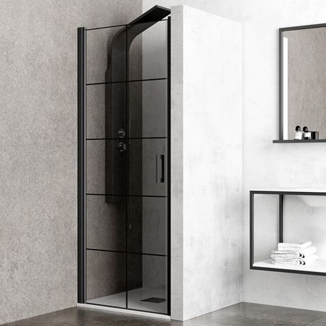 Porta doccia 70 cm battente con profili neri e serigrafia nera NICO-B3000 kamalu