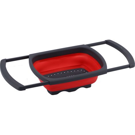 Égouttoir pliable et rétractable pour fruits et légumes, idéal pour la cuisine (rouge). (1/5)