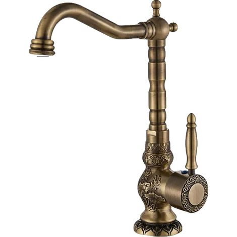 Rubinetto per lavabo, da installare sul piano di lavoro, finitura ottone anticato (1/2)