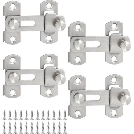 Verrou de Porte Coulissante,4 Pièces Serrures de Grange Coulissante avec Vis,Loquet Porte en Acier Inoxydable pour Grange,Jardin,Garage (1/5)